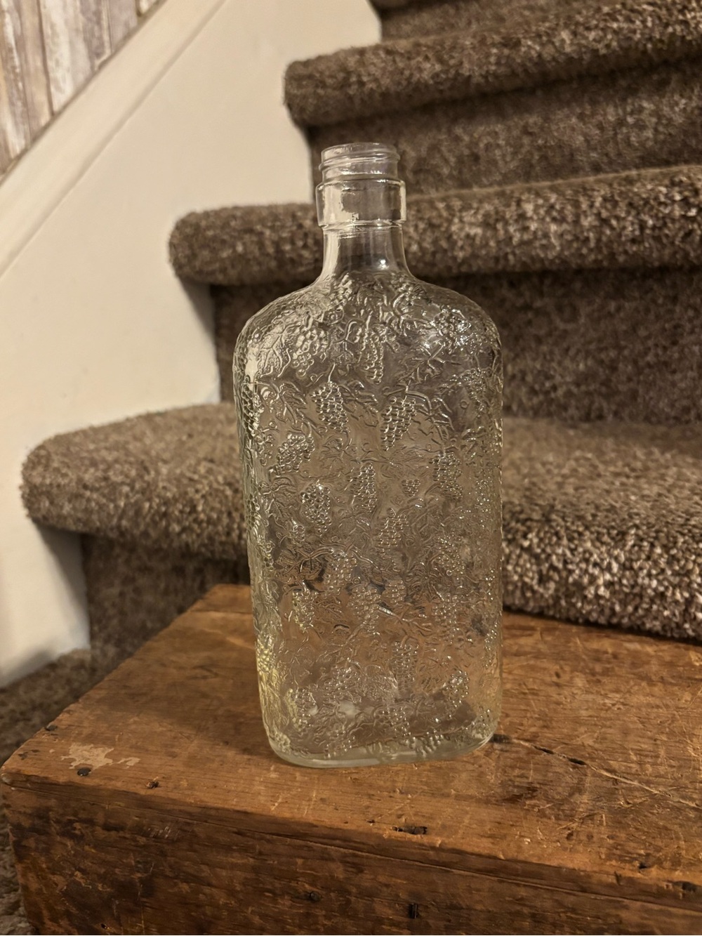 Embossed Clear Glass Decorative Bottle - Grape Motif